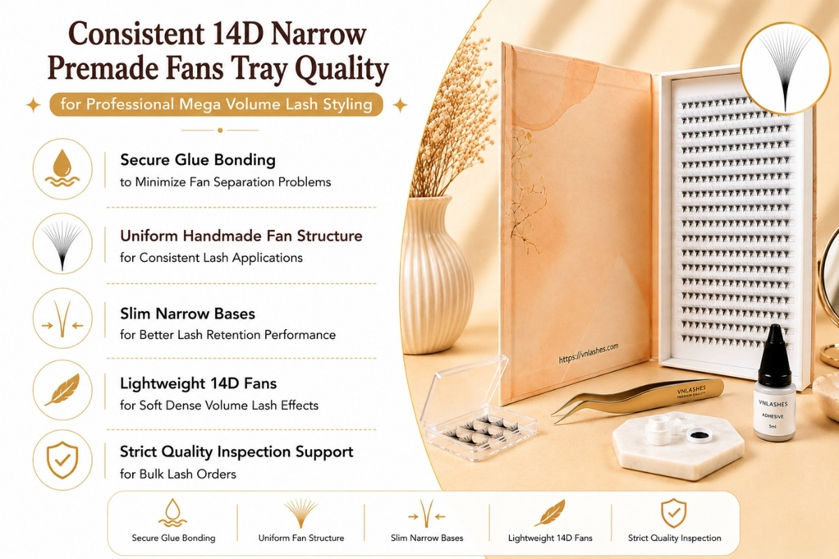 Consistent 14D Narrow Premade Fans Tray Quality for Professional Mega Volume Lash Styling