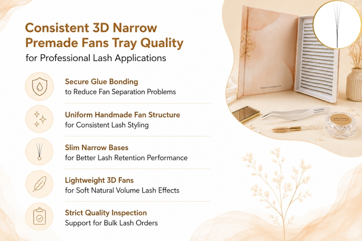 Consistent 3D Narrow Premade Fans Tray Quality for Professional Lash Applications