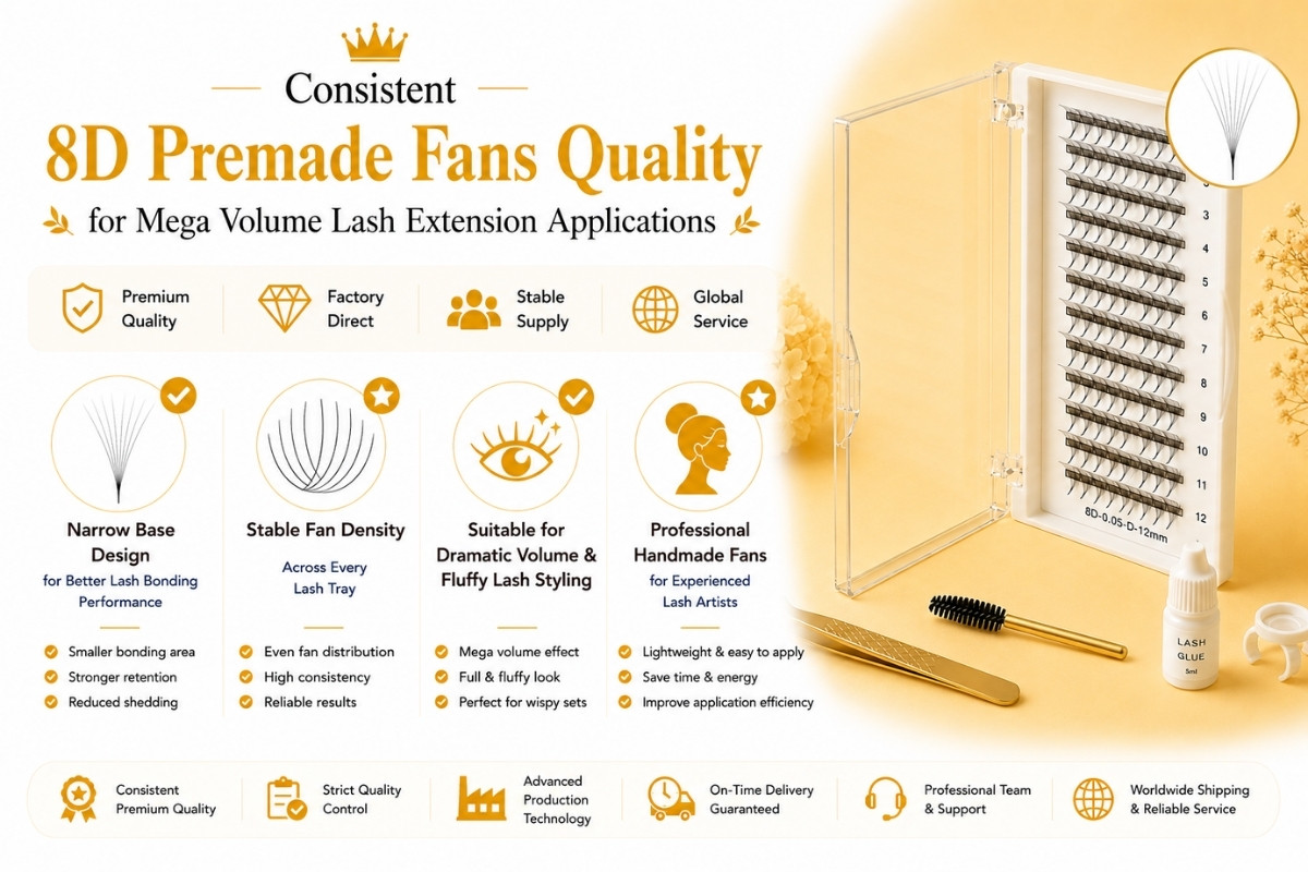 Consistent 8D Premade Fans Quality for Mega Volume Lash Extension Applications