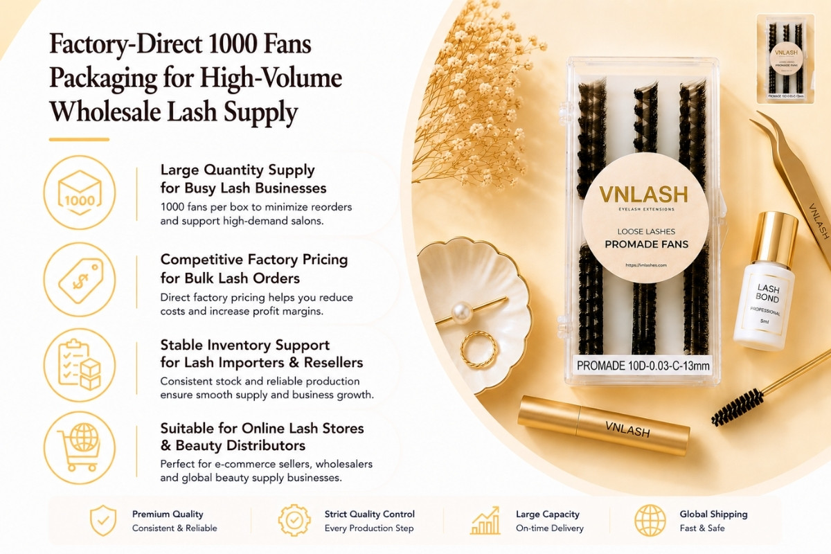 Factory-Direct 1000 Fans Packaging for High-Volume Wholesale Lash Supply