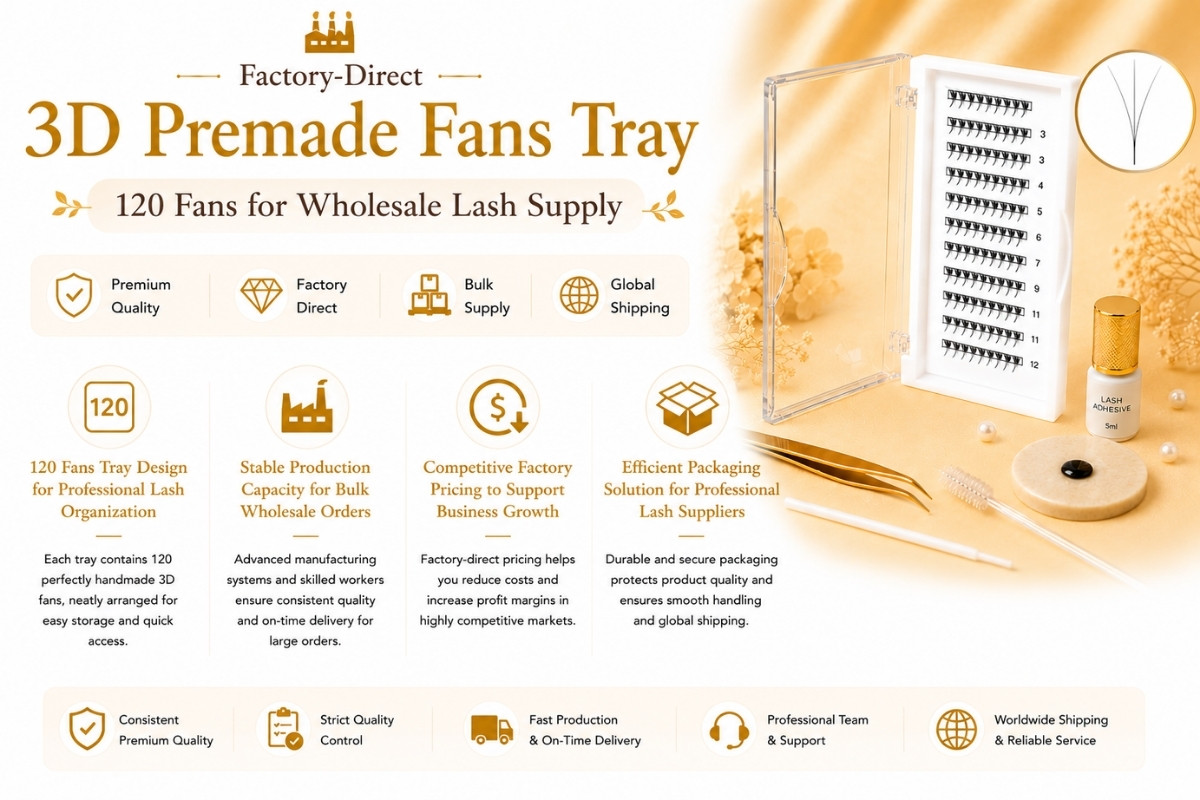 Factory-Direct 3D Premade Fans Tray – 120 Fans for Wholesale Lash Supply