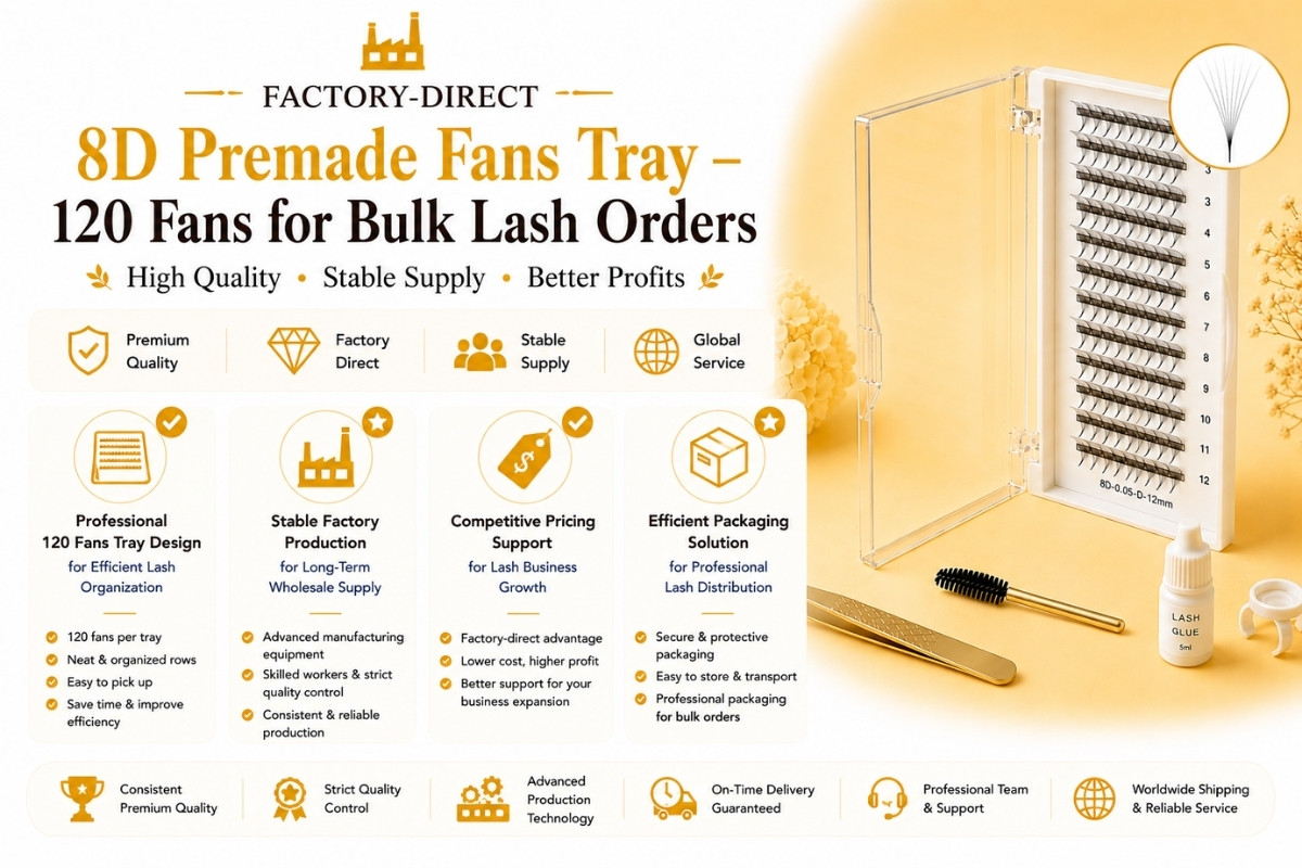 Factory-Direct 8D Premade Fans Tray – 120 Fans for Bulk Lash Orders