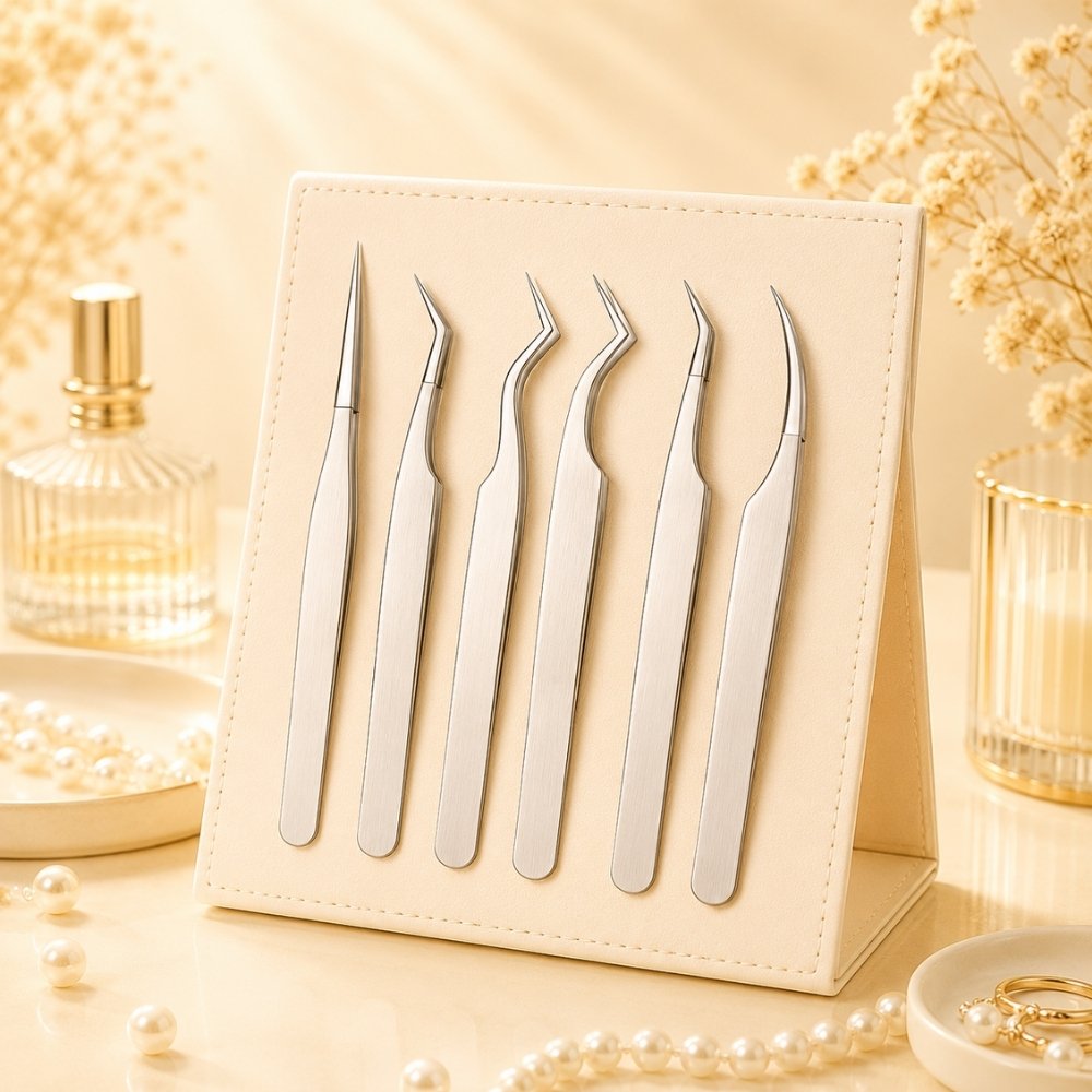 Professional lash extension tweezers set for precise eyelash application and volume lash styling.